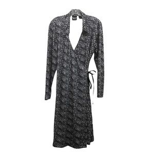 Crossing Pointe Geometric Long Sleeve Wrap Dress W Size 12MS Black/White/Gray